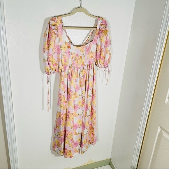 NEW For Love And Lemons Carrie Midi Dress Pink Floral Bohemian Cottagecore - Picture 3 of 12